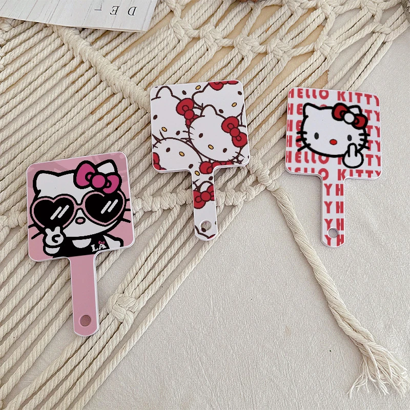 Sanrio Hello Kitty-espejo de maquillaje portátil para niñas, herramienta de belleza, Kawaii, dibujos animados, viaje, claro, regalos