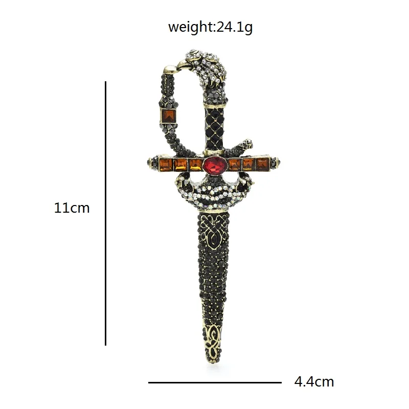 Wuli&baby Vintage Beauty Sword Brooches For Women Unisex Shining Rhinestone Sabre Party Casual Brooch Pins Gifts