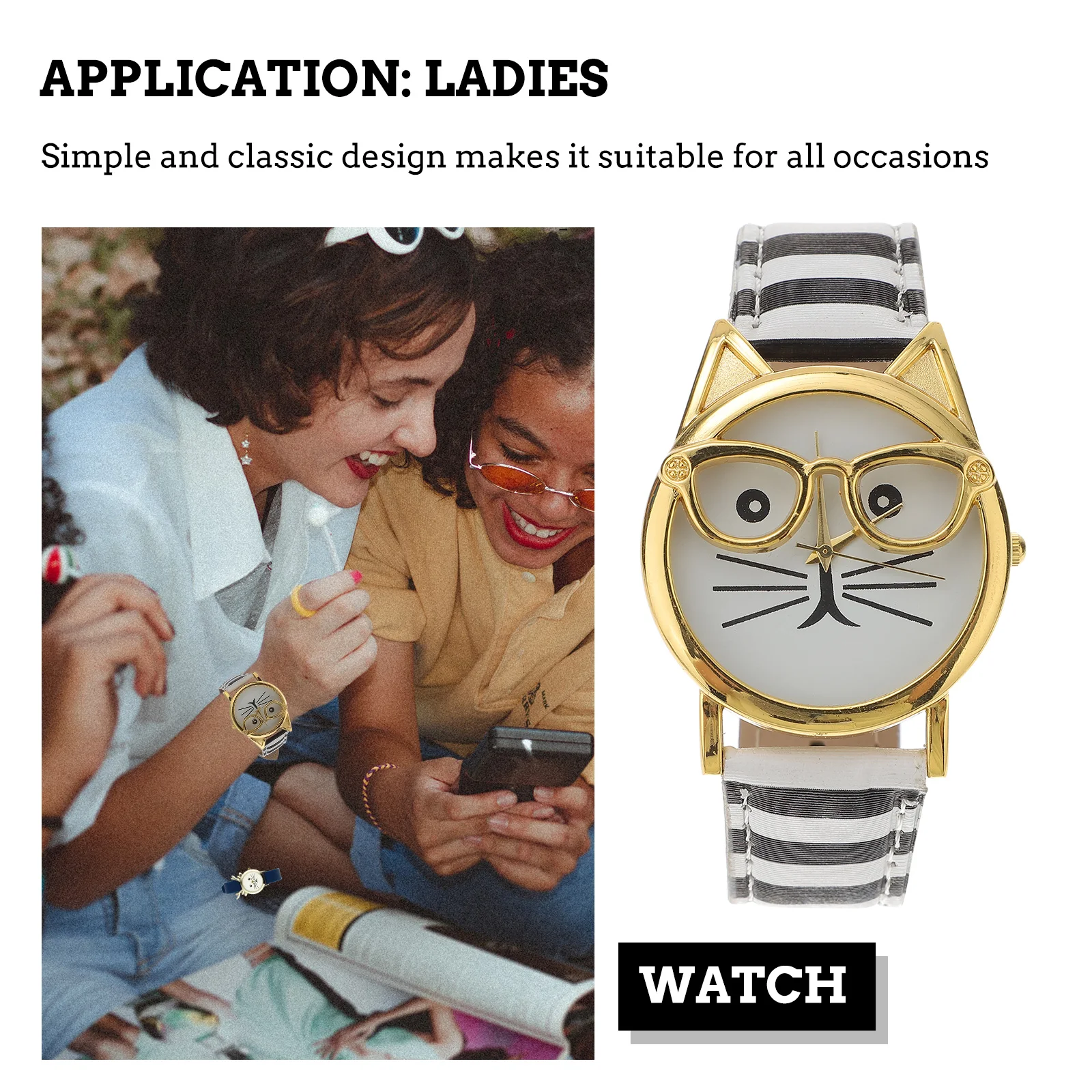 

Fashion Girls Pu Strap Quartz Wrist Watch Cartoon Cat Beard Pattern Kids Watch Scratch Resistant Lenses Comfortable