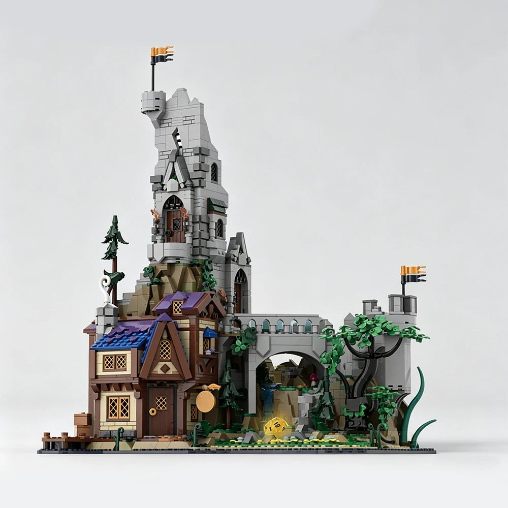 New MOC Medieval Castle Functional Dice Tech Tower Model Building Blocks DIY Modular Building Assembly Children's Toy Boy Gift