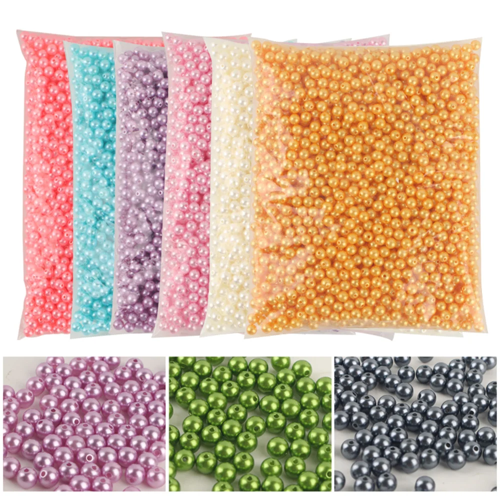 3mm-12mm Mix size  Pure White/Pearl wtraight holes round imitation plastic pearl beads for needlework & Jewelry Making