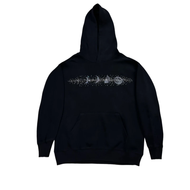 American Heavy Industry Original Rhinestone Hooded Sweatshirt Crew Neck Sweatshirt Unisex Loose Casual Fashion Trend Pullover