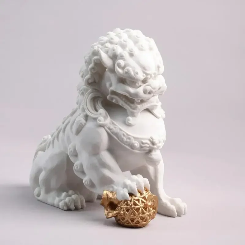 

Chinese White Stone Lion Might Decoration Hall Home Courtyard Decoration Animal Stone Carving Crafts Mascot Gift