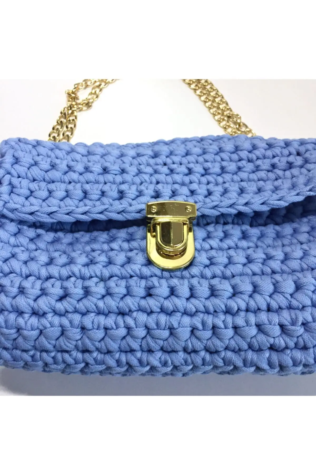 Uras Women Blue Cotton Rope Hand And Shoulder Mesh Bag Handmade Women bag Shoulder Bag Handmade