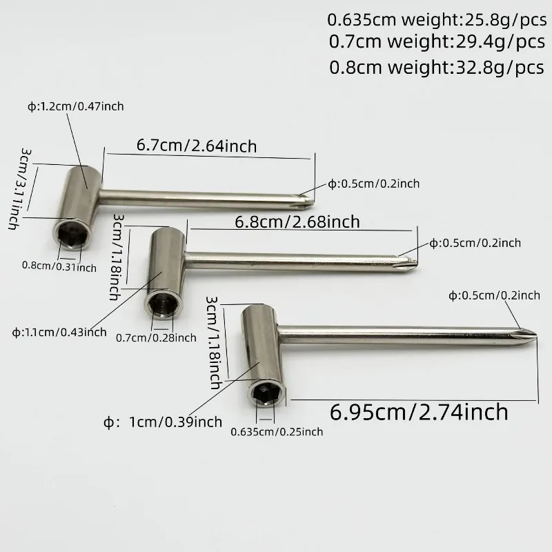 3CM Long Taylor Guitar Adjusting Neck Tool Inner Hexagon 6 Angle Sleeve Pipe Wrench 6.35/7/8mm