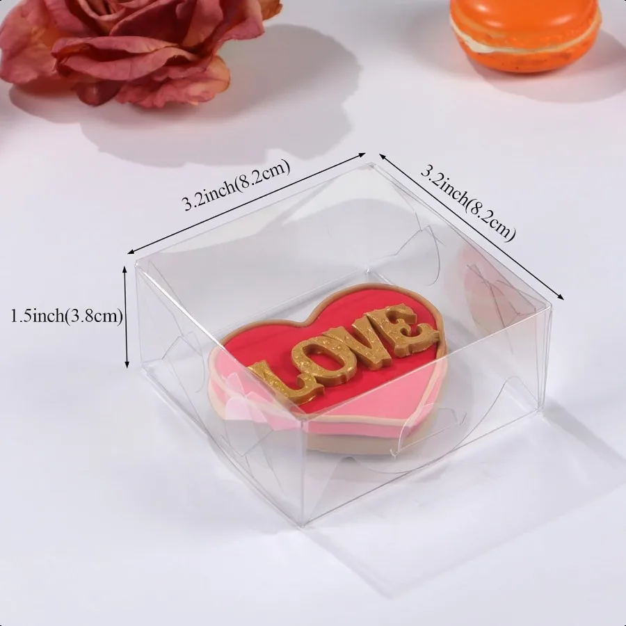 3,3 x 3,3 x 1,5 Zoll, 50 Stück, durchsichtige Verpackungen, perfekt zum Präsentieren kleiner Gegenstände, Schmuck, Basteln, Leckereien, Oreos-Seife, Aron-Schokolade