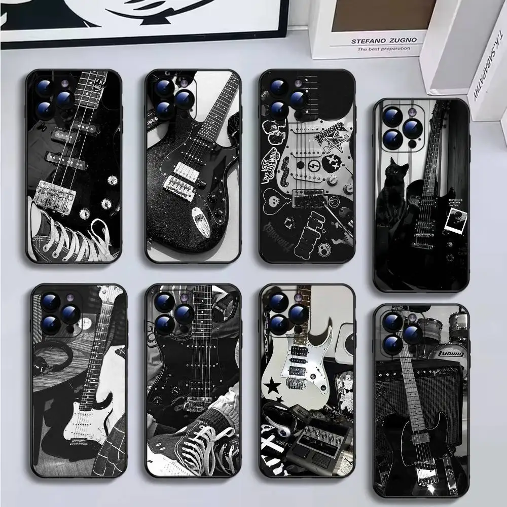 

Electric guitar Phone Case For iPhone16,15,14,13,12,11 Plus,Pro Max,XS,X,XR,SE,Mini,8,7,Soft Silicone Black Cover