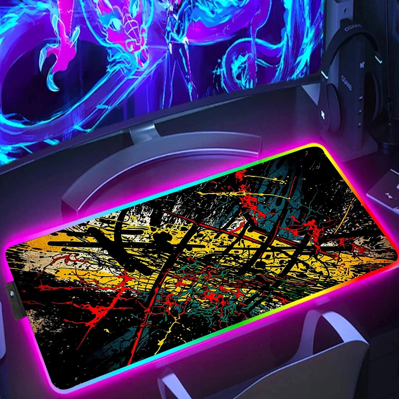 RGB Letter Graffiti Mouse Mats Gamer Desk Pad XL Large HD Mousemats XXL Gaming  Natural Rubber Soft Anti-Slip Mouse Pad 90x40