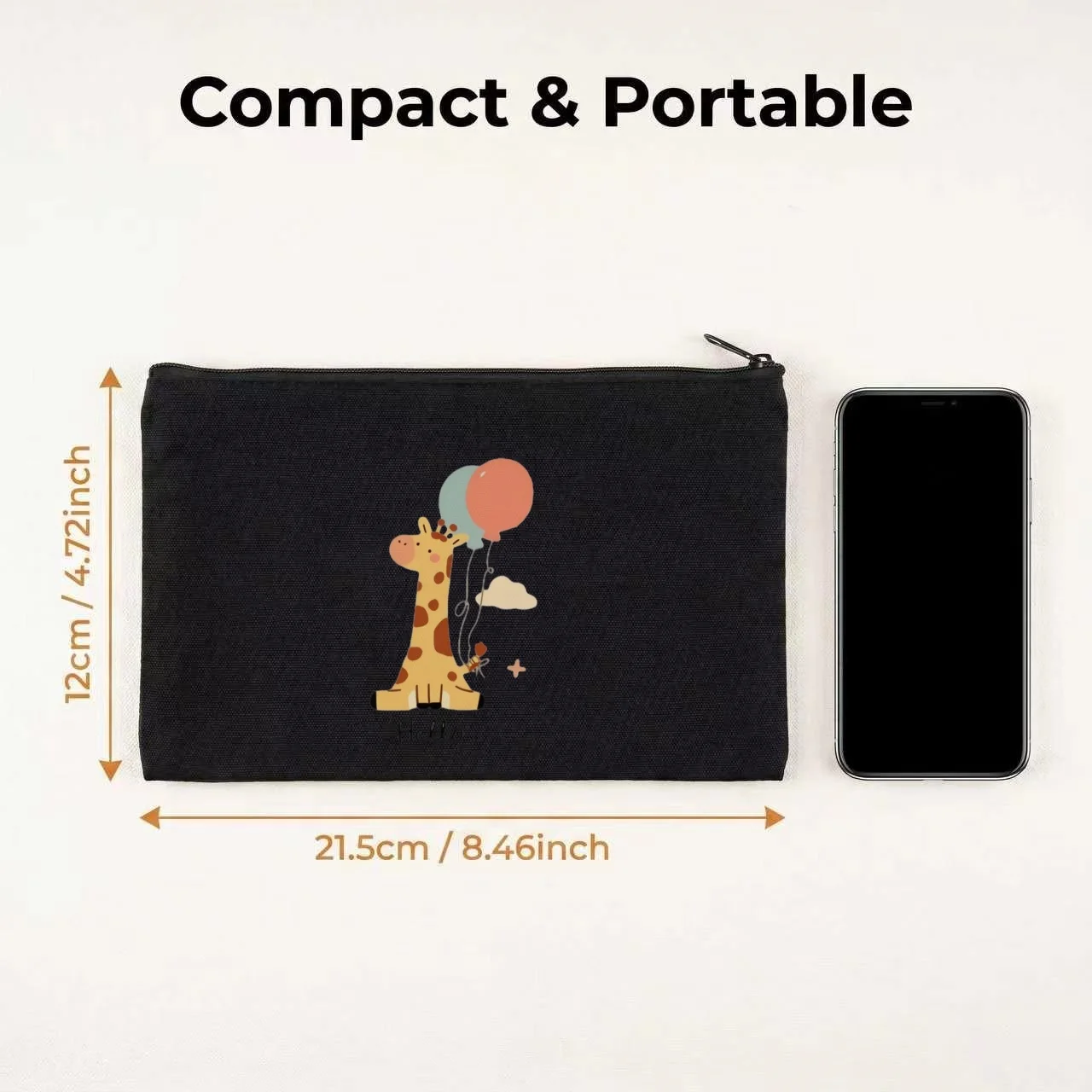 1PC Soft Pastel Cute Baby Giraffe Cloud Print Makeup Bag Double Sided Canvas Daily Storage Organizer