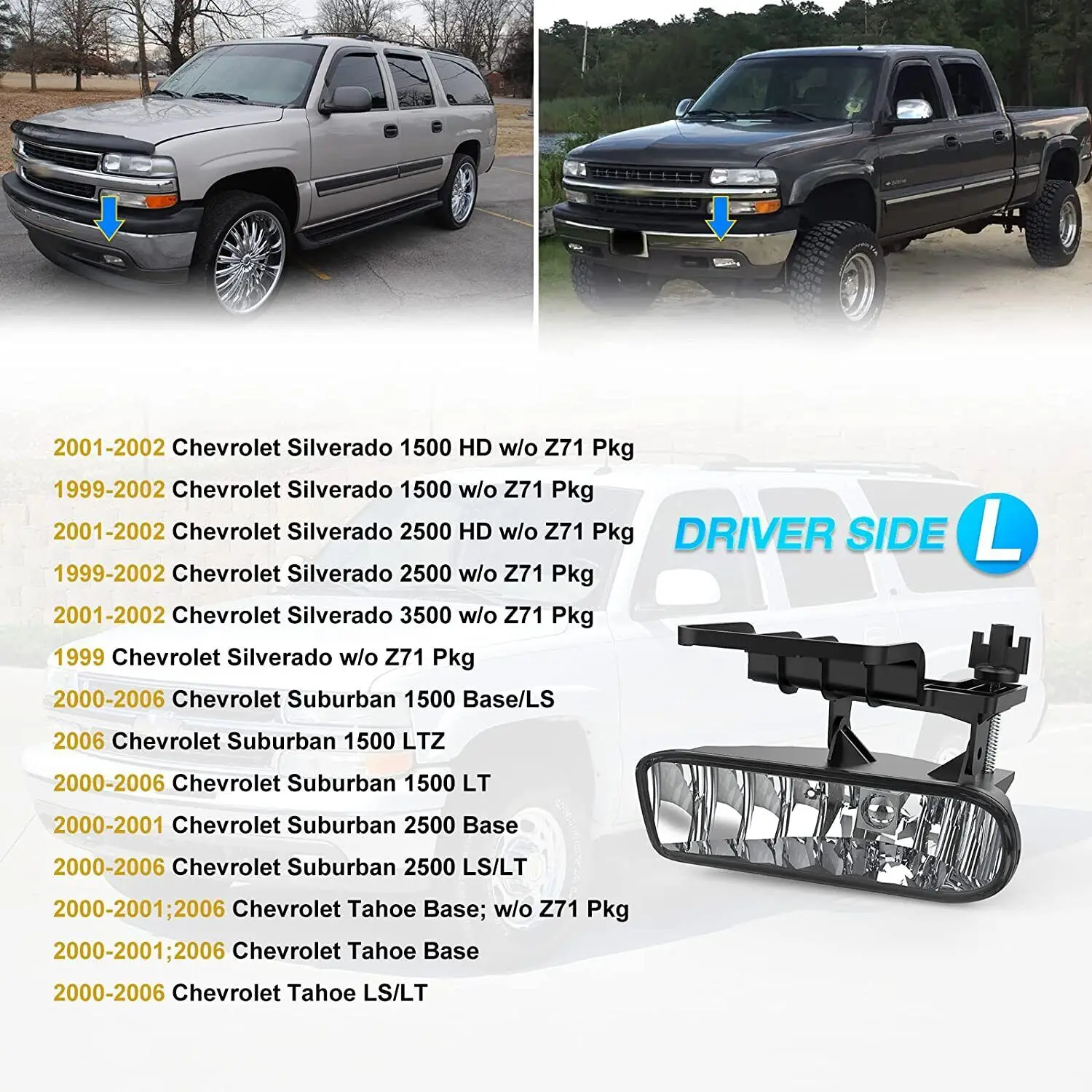 

2 шт. противотуманные фары для CHEVY SUBURBAN TAHOE 2000-2006 SILVERADO 1999-2002, передние сменные лампы на бампере, прозрачные линзы в сборе