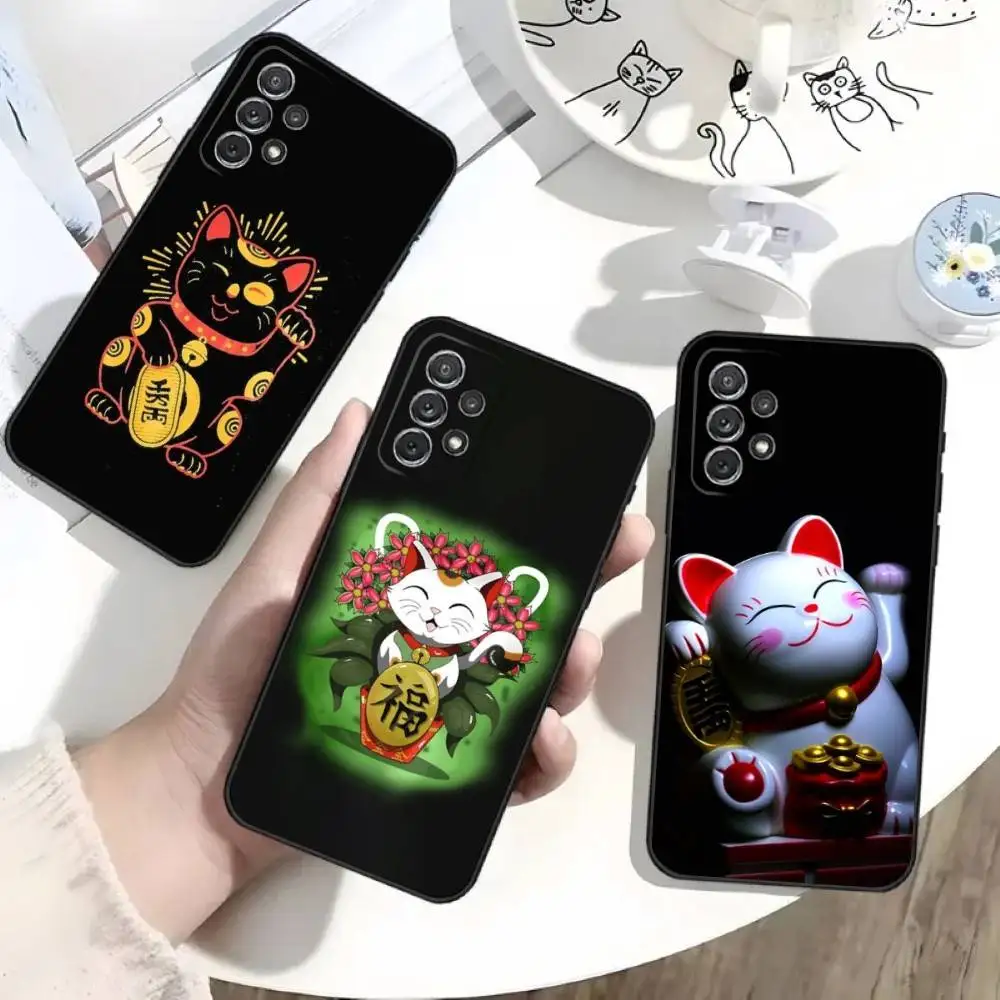 

Maneki Neko Lucky Money Cat Phone Case For Samsung S25,S24,S21,S22,S23,S30,Ultra,S20,Plus,Fe,Lite,Note,10 Black Soft Shell
