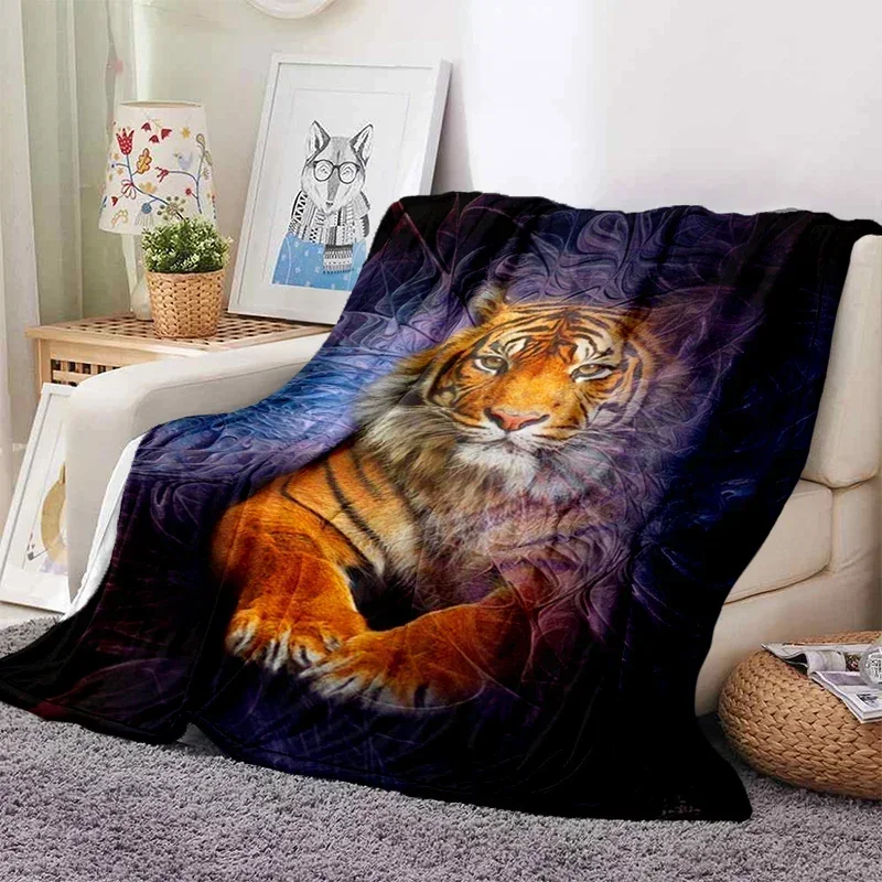 Black and Gold Tiger 3D Blanket, Flannel Duvet for Bed, Sofa, Birthday Gift