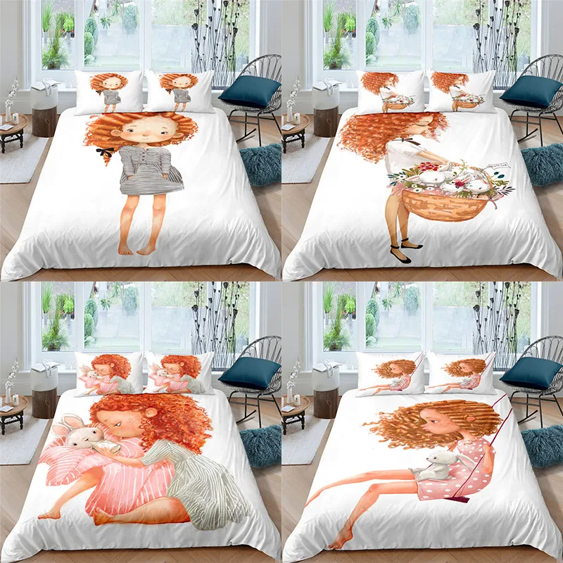 

Bedding Set Luxury 3D Cute Girl Print 2/3Pcs Kids Adult Comfortable Duvet Cover Pillowcase Home Textile Single/Queen/King Size