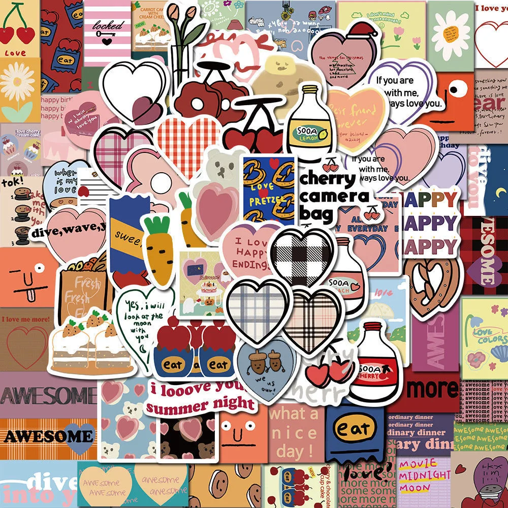 

90 pcs Cute Sweet Graffiti Gift Mobile Phone Suitcase Cartoon Decoration Ins Style Waterproof Aesthetic Stickers