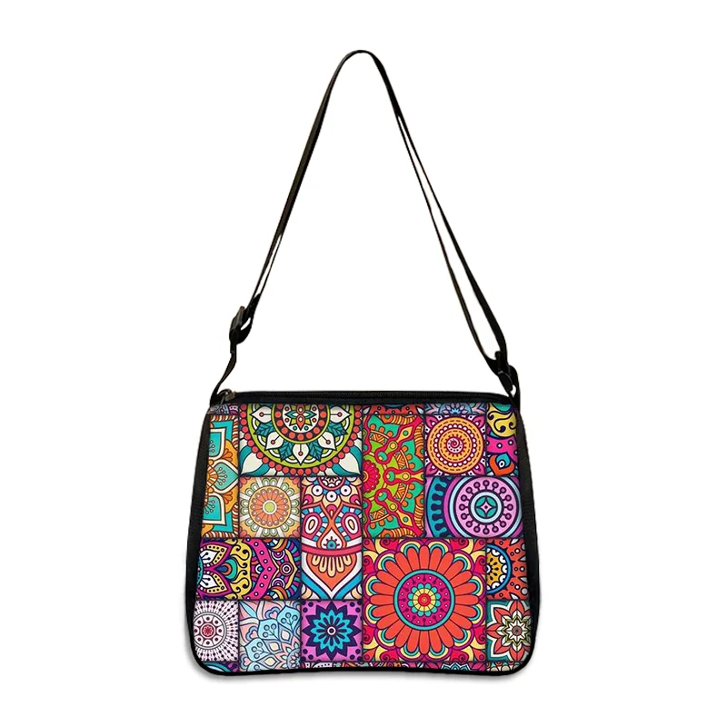 Bohemia mandala bolsa de ombro geométrico étnico flores bolsa senhoras saco de compras meninas totes praia viagem