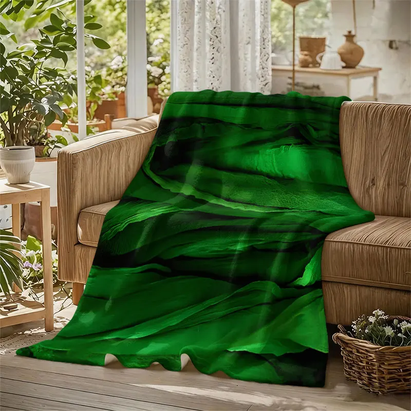 Green Fold Texture Flannel Blanket Warm Soft Halloween Christmas Decorative Couch Warm Cozy All-Season Gift