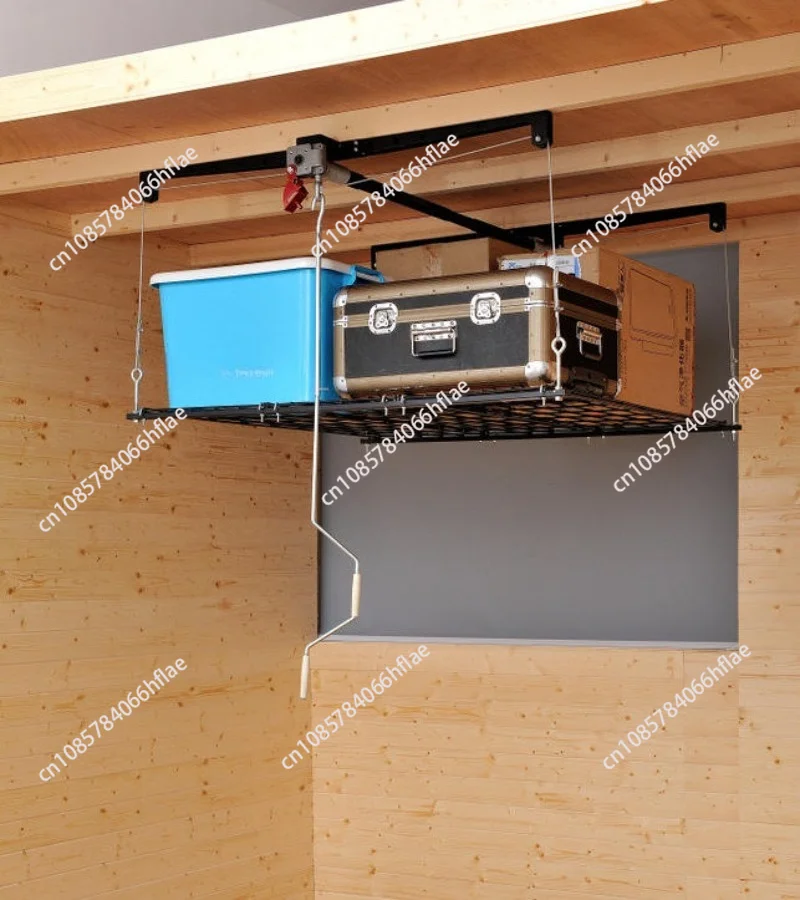 Heavy Duty Ceiling Mounted Storage Lift System for Garage Shed Loft – 250 lb Capacity Space Saving Overhead Rack