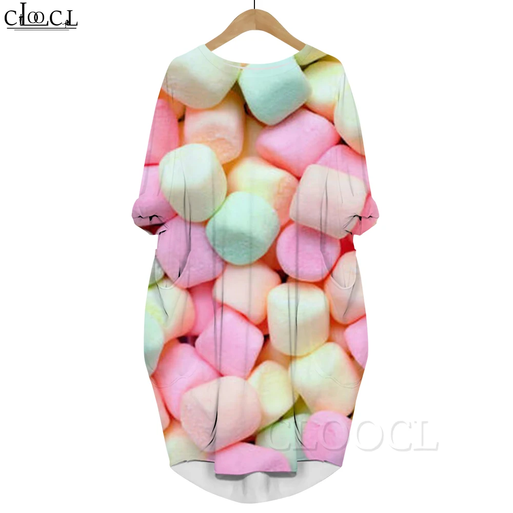 

CLOOCL Harajuku Long Sleeves Dress Tasty Colorful Graphics 3D Printed Comfortable Soft Pocket Dresses Robe Dress Dropshipping