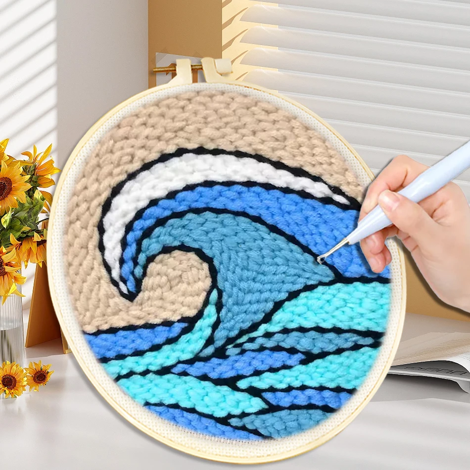 CHENISTORY Punch Needle Embroidery Starter Kit For Adults Beginner Magic Tufting Set Landscape Pattern Embroidery Art craft