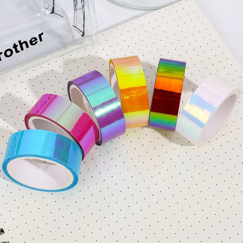 6Pcs Rainbow Colored Masking Tape Decorative Craft Waterproof Adhesive Iridescents DIY Tapes for Art DIY Office Supplies