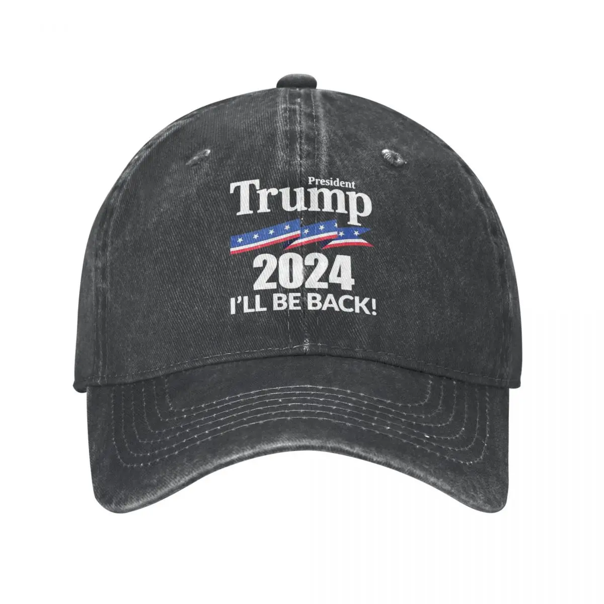 President Trump 2024 I Will Be Back Unisex Baseball Caps Distressed Washed Caps Hat Fashion Outdoor Unstructured Soft Sun Cap