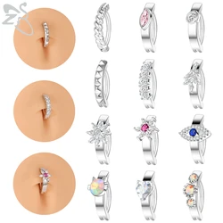 ZS 1 Piece Flower Shape 14G Belly Button Ring Rhinestones Navel Piercings Click Reverse Curved Navel Barbell Body Jewelry 10MM
