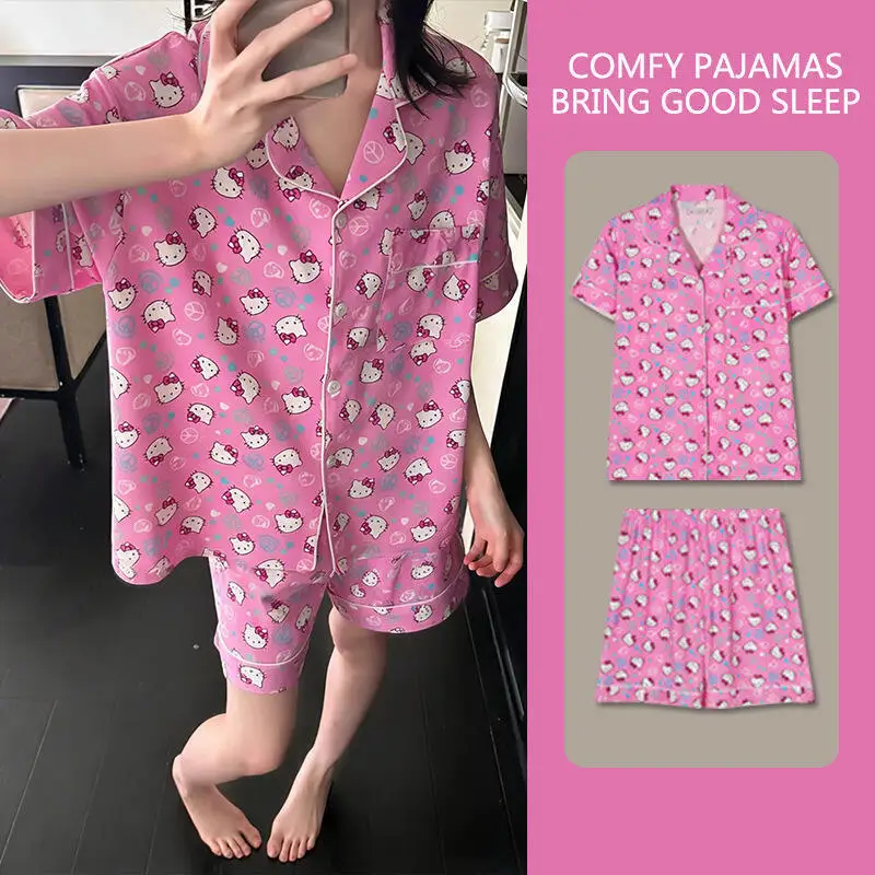 Cute and Sweet Beauty Style Cartoon Short Sleeved Shorts Pajamas Summer New Style Comfortable Home Clothes Set for Teenagers