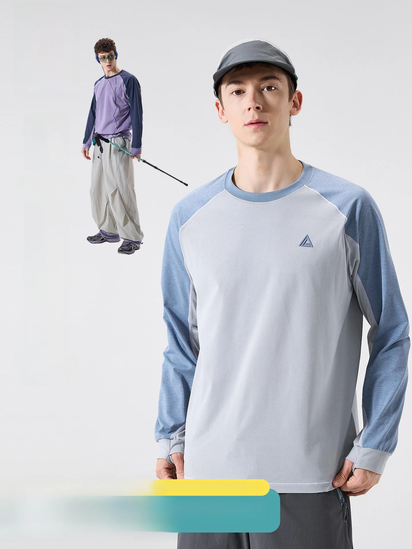 

LAZY DAY Outdoor Men's Long Sleeve T-Shirt Quick Dry Breathable Lightweight Sporty Casual Color Block Top Polyester Fiber