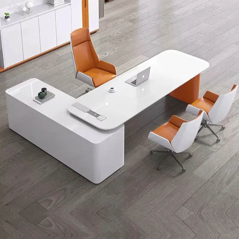 Painted white desk, stylish and simple boss table, president, supervisor, manager desk office combination