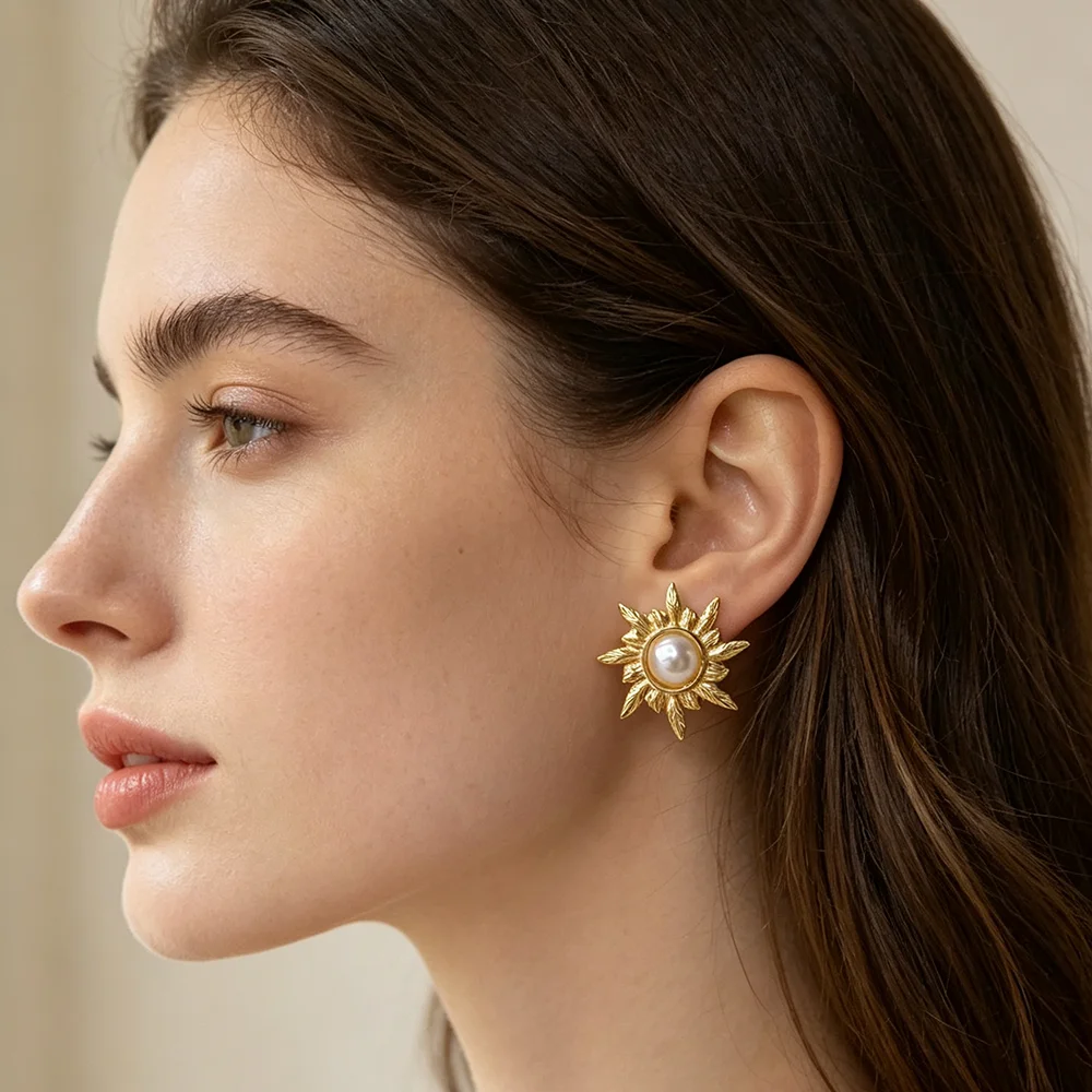 Exquisite Irregular Baroque Pearl Stud Earrings for Women Vintage Gold Color Metal Edged Earrings Jewelry Accessories