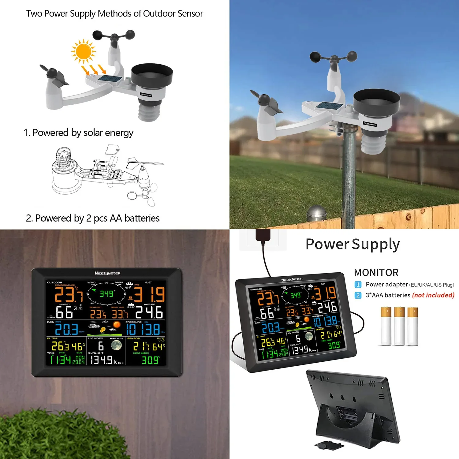 Utility Professional WiFi Weather Station 7 In 1 Outdoor Wind Speed Multi-channel Humidity Monitoring Large Screen Real-time War