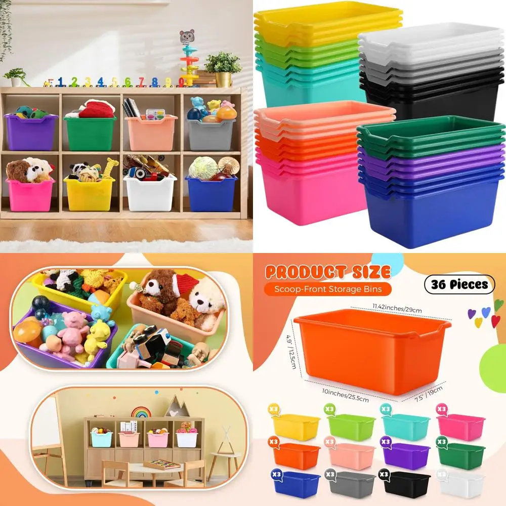

36-Piece Stackable Plastic Storage Bins for Classroom, Home, and Office - Brightly Colored Organizers for Toys, Books, and Suppl
