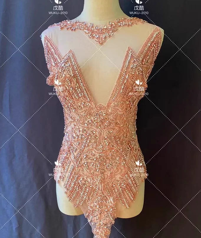 Large-scale handmade beading rhinestone lace applique wedding dress performance clothes diamond diamond drill piece