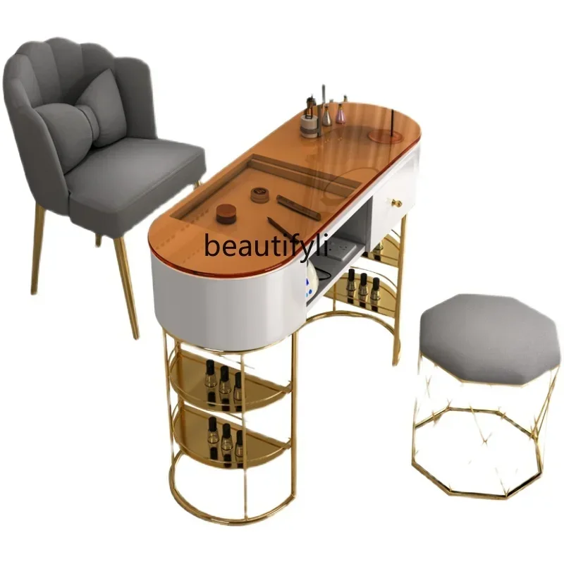 A17 Juego de mesa y silla de manicura nórdica ins, mesa de manicura individual y doble japonesa de lujo ligera, estilo lujoso, económica