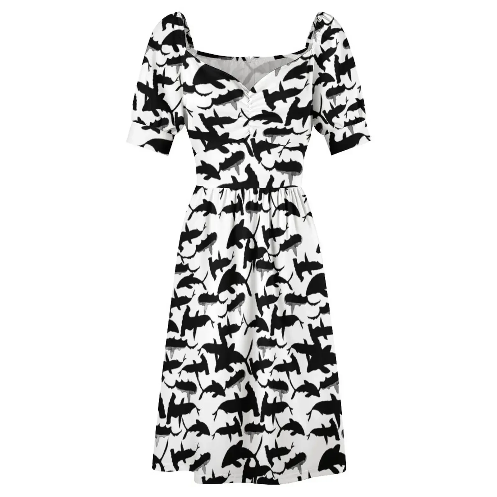 فستان أسماك القرش في bw بأكمام قصيرة فستان حفلة موسيقية 2025 فساتين غير رسمية