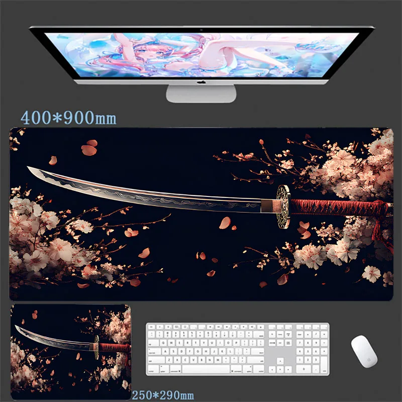 Samurai Warrior Knife Mouse Pad Gamer Computer Accessories Keyboard Table Mat Black Mousepad Company Gaming Laptop Desk Accessor