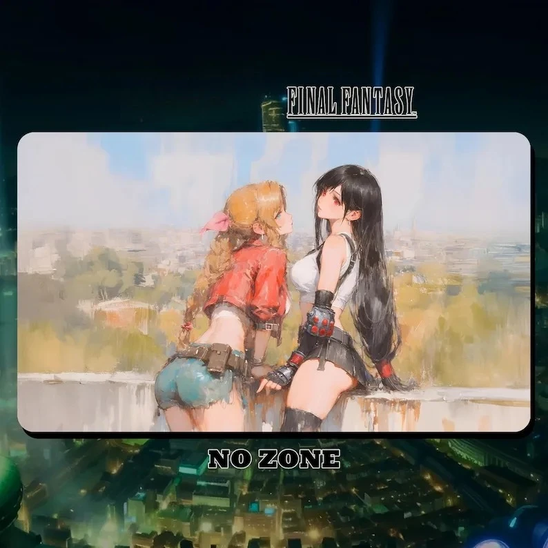 Playmat Final Fantasy Aerith Tifa 600 X 350mm Playmat Deskmat Stitched Edges Mousepad Gaming Table Office Accessory Mouse Mats