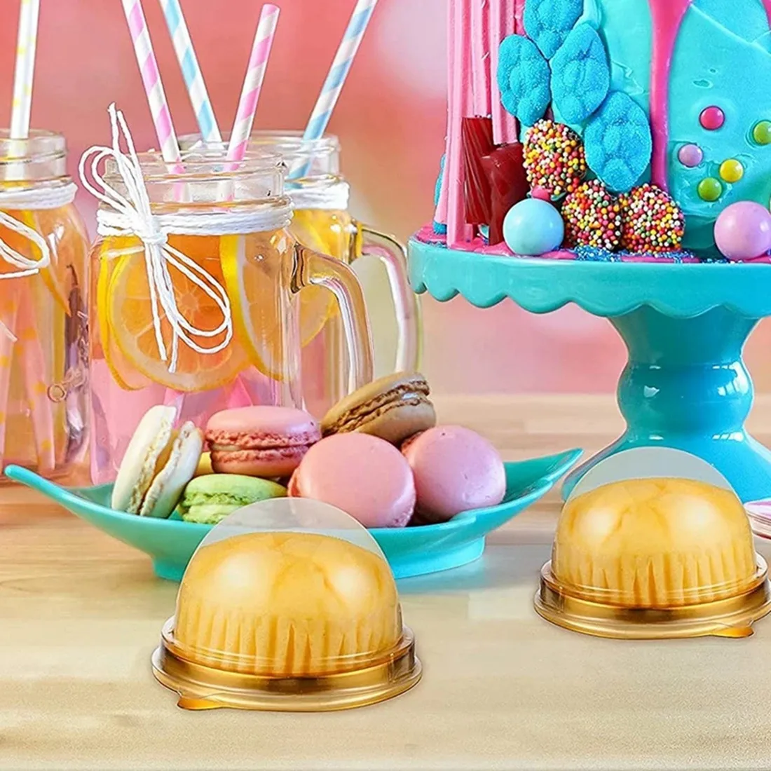 

100Pcs Clear Plastic Mini Cupcake Boxes Muffin Pod Dome Muffin Cake Container Box Individual Cupcake Dessert Container