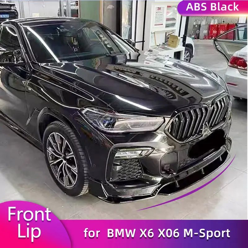 

ABS Gloss Black Front Bumper Lip Spoiler for BMW X6 X06 M-Sport Utility 4-Door 2020-2022 Car Racing Chin Apron Lip Body Kits
