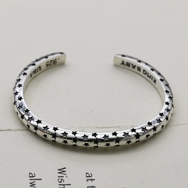 

925 sterling silver small pentagonal star opening bracelet star bracelet temperament men and women simple and versatile fashion