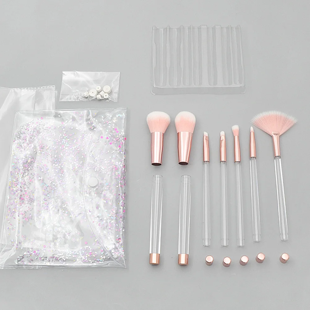 

7pcs Makeup Brush Set Crystal Handle Professional Brushes Soft Fiber Bristles Plastic Grip Daily Use Women Gift
