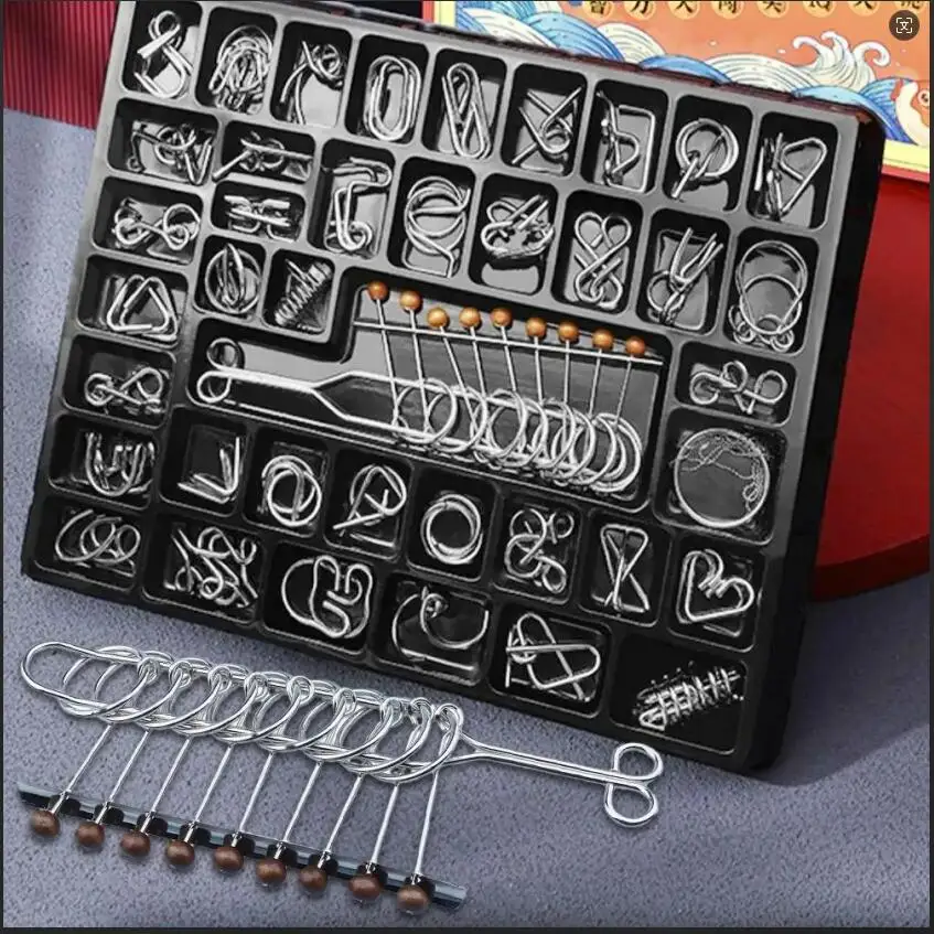 Puzzle z drutu metalowego łamigłówka IQ Test Disentanglemen żelazne ogniwo odblokuj blokadę gra dorośli dzieci zabawki rozwiązanie dziewięć pierścieni