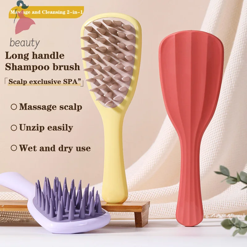 Fashion Coarse Teeth Shampoo Comb Silica Gel Fluffy Head Massage Tools Long Handle Hair Washing Tools