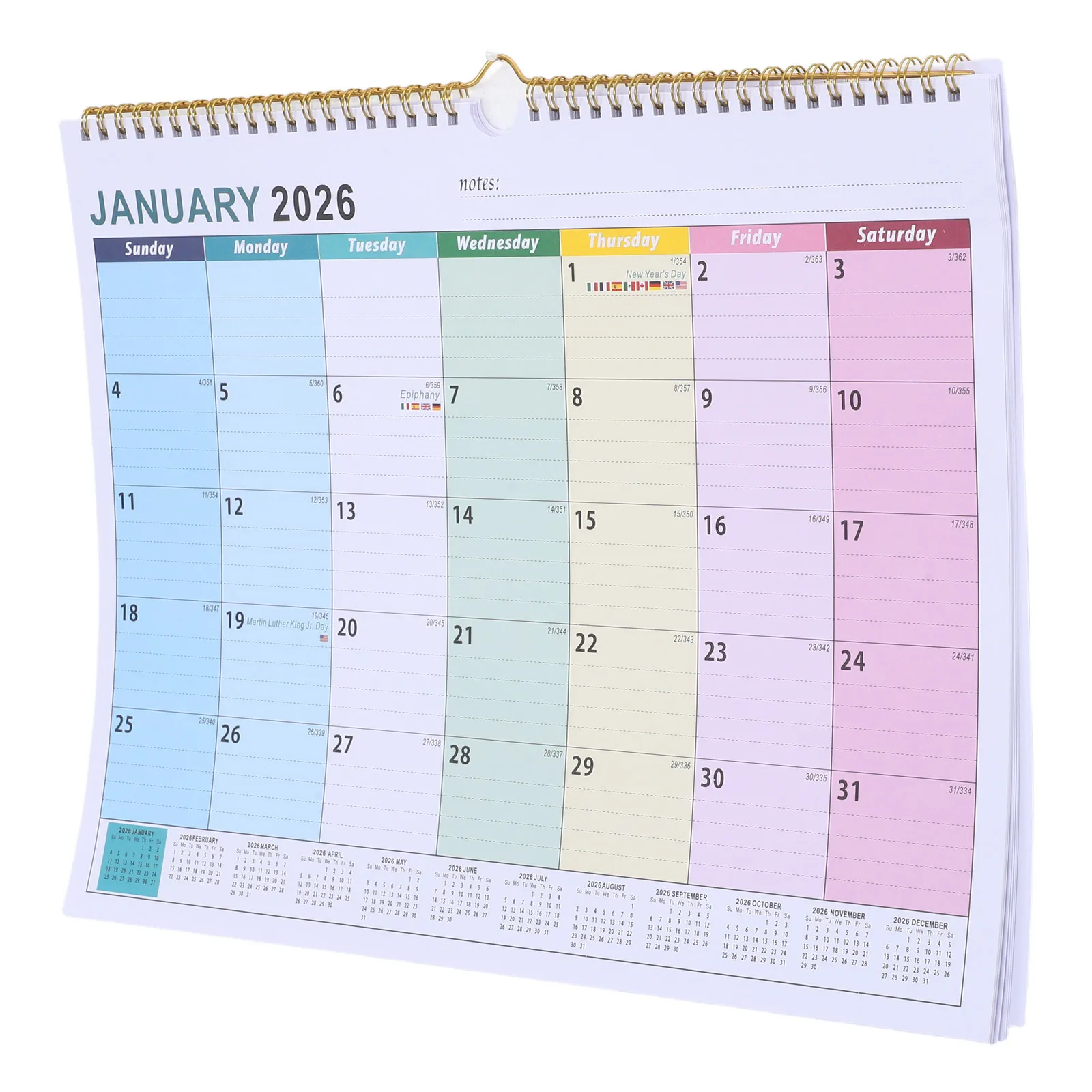 

Подвесной настенный календарь на 18 месяцев на 2026-2027, спиральный флип-вертикальный бумажный планировщик, органайзер для семейного офиса, праздника, расписания