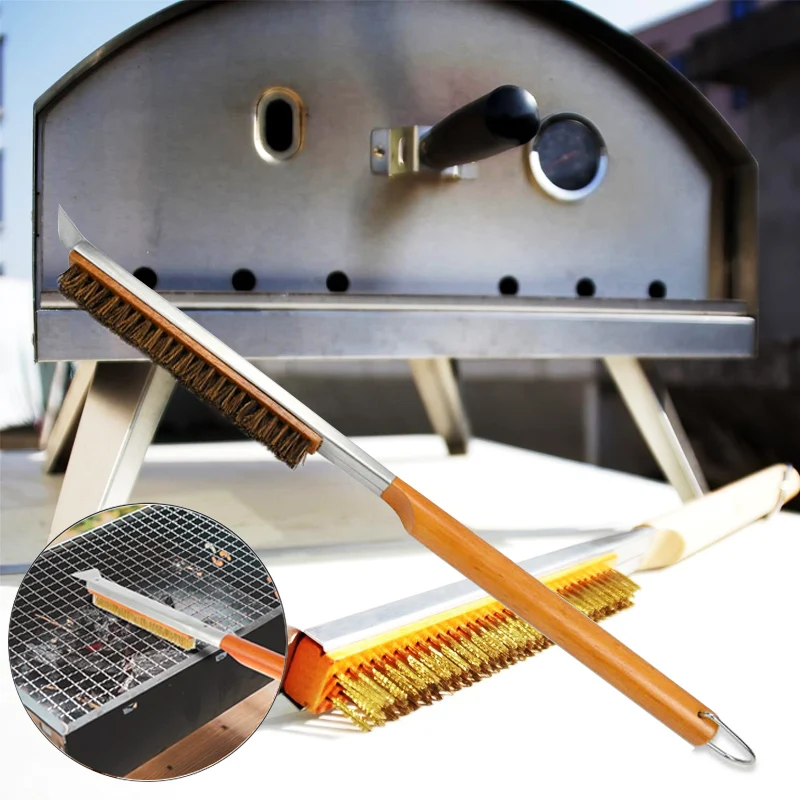 

Pizza Oven Brush Long Handle Pizza Stone Brush Coir Bristles with Silicone Clips Grill Cleaning Brush for Kitchen Outdoor Ovens