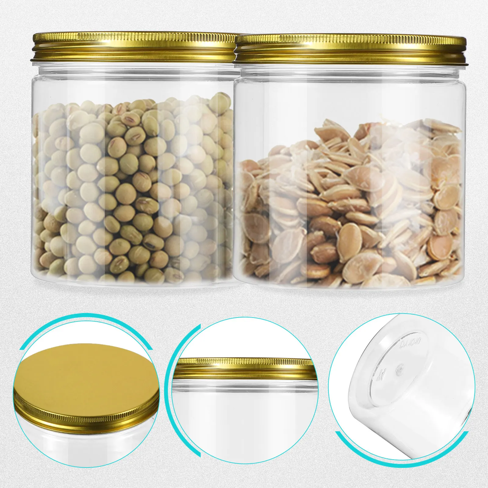 

6 pcs Sealed Jars Plastic Bottle Transparent Canister Kitchen Tank Food Storage Silver Color Household Cereal Holder