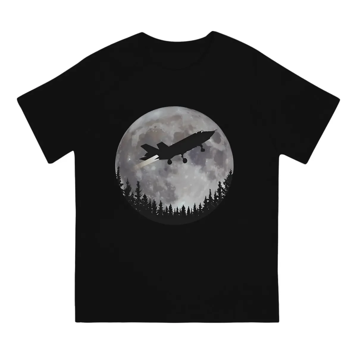 Takeoff In Front Of Super Moon Man's TShirt F35 Crewneck Tops Fabric T Shirt Humor High Quality Birthday Gifts