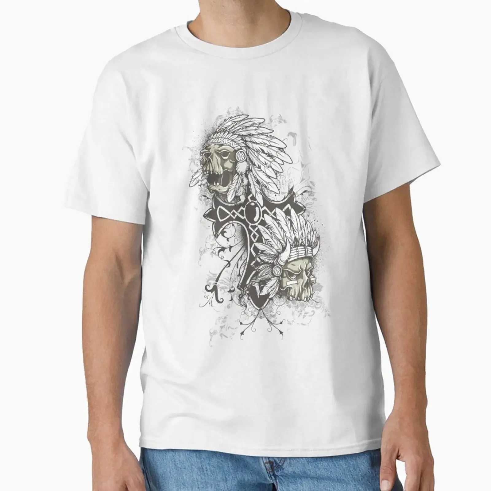 ANCIENT INDIAN CROSS Klassisches T-Shirt im Vintage-Look, leicht gewaschen, Unisex, dehnbar, stilvoll, modisch, lässig, weich, bequem