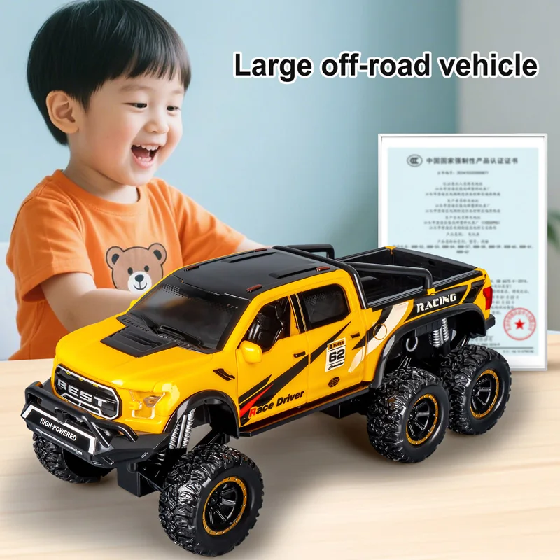 

Новая модель шестиколесного амортизирующего внедорожного пикапа-игрушки с подсветкой и музыкой, имитация, подарок на день рождения для детей