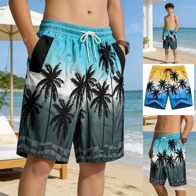 26 men's Hawaiian gradient beach pants coconut tree print quick-drying three-quarter pants casual resort style shorts for men